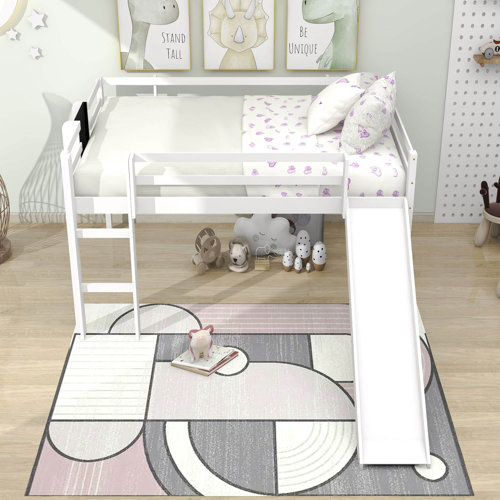 Harriet Bee Fateen Wooden Loft Bed with Slide, Stair and Chalkboard